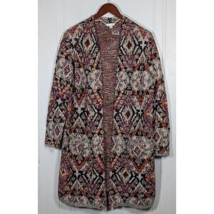 J Jill Southwestern Aztec Tribal Boho Long Cardigan Sweater Womens Small Pockets